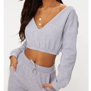 GRAY OFF THE SHOULD LONG SLEEVE